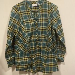 Joan Rivers Women Long- Sleeve Tunic Top Green Plaid Shirt with Pockets Sz 8 NWT